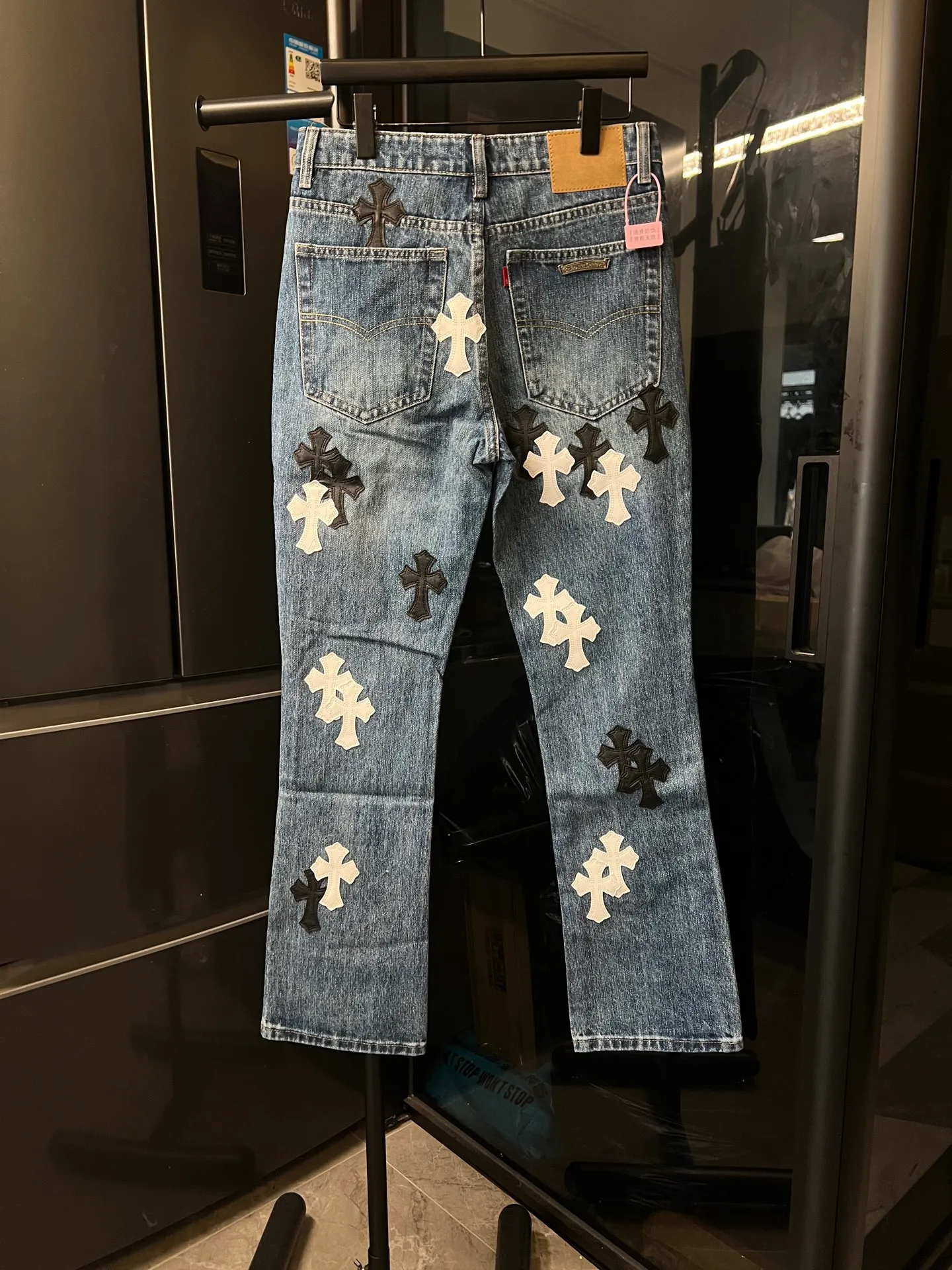 P260 [Next day] Chrome Hearts/Chrome Hearts 26Ss ch classic bamboo blue and black and white leather jeans (blue) Size: 28 30 32 34 36 (corresponding to s-xxl) Detailed sizes can be found in Figure 9